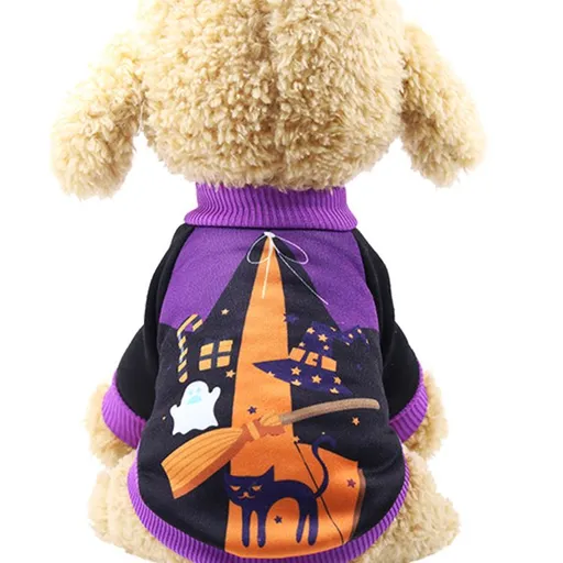 shine Pet Dog Cat Transformation Costume Cotton Hooded two-leg sweater black purple witch costume M