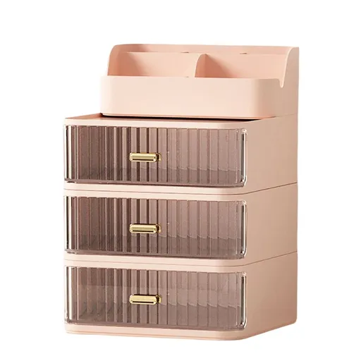 Makeup Organizer with 3 Large Drawers, Clear Rectangular Compartments for Brushes & Eyeshadow, Bathroom Vanity Storage