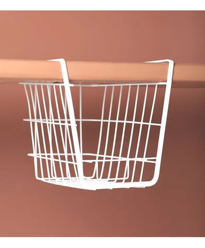 1Pc Shelf Metal Basket Under Cabinet Storage Shelf Snack Basket Organizer Bread Basket Wrought Iron Under The Stage White Office