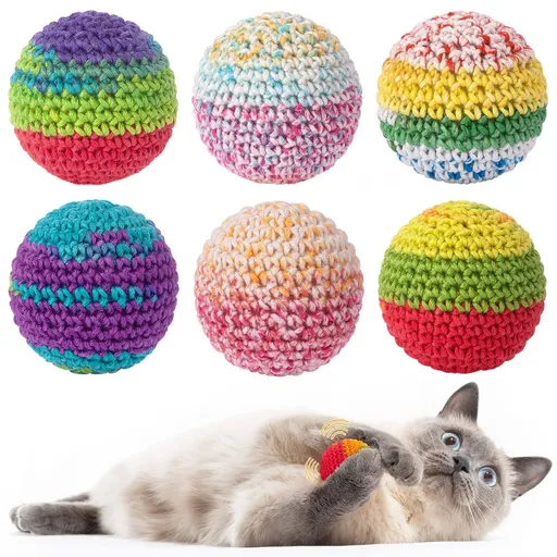 Cat Toys Hand-Crocheted Cat Balls Cat Balls With Bells Indoor Cat Toys Cat Play，Pack of 6，Random color