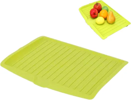 Dish Drain Board, heat resistant kitchen drying tray with side drop and quick drainage for plates, Green, 17.5 x 12 inches