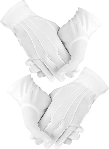2 Pair White Gloves Men, White Cotton Gloves Santa Butler Marching Band Costume for Men, Perfect for Magician Parties, Christmas Costume, and Butler Band Dress-Up, 4Pcs