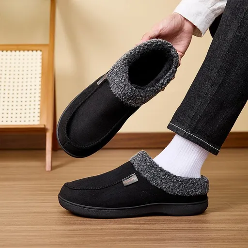 Men's Suede Slippers with Fleece Trim - Brown - Size 12(AU12/EU45)