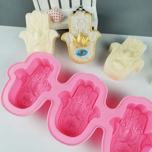 Silicone Soap Molds, 4 Cavities Hand of Silicone Molds, Palm Amulet Mold for DIY Soap Candle Bath Bombs Chocolate Cake Ice Cube
