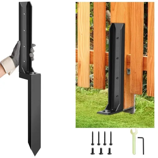 Heavy Duty Steel Fence Post Repair Stake for Leaning Wood Fence, H Shaped Support with Reinforced Double Layer Metal Joint, Rustproof and Durable