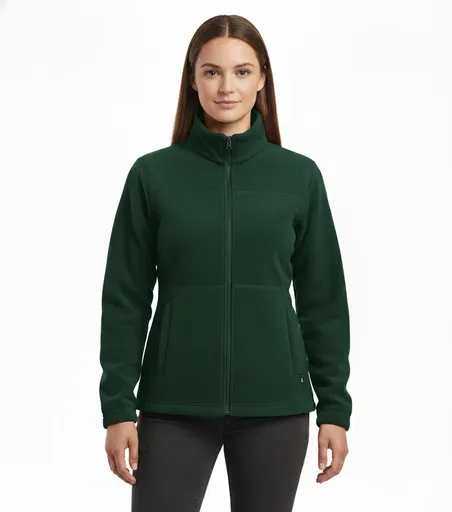 Womens Polar Fleece Full Zip Jumper Jacket Winter Warm in Bottle Green