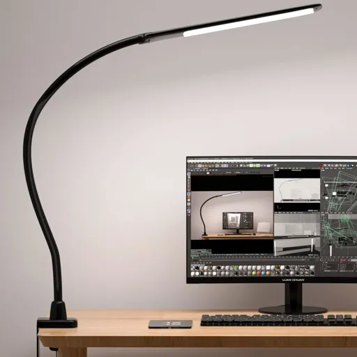 1 pc. Desk Lamps for Home Office, Clamp Lamp Dimmable Gooseneck Lamp Touch Control, Adjustable Desk Lamp for Workbench Tabletop (Black)