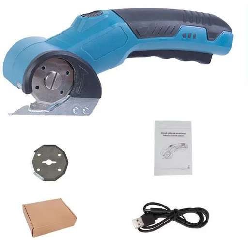 Cordless Electric Scissors, USB Rechargeable Fabric Cardboard Cutter with Safety Lock and LED Light, Cutting Tool for Leather Carpet Plastic, Blue