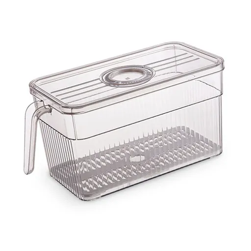 Fridge Food Storage Container Large Capacity Transparent with Drain Tray and Handle for Kitchen
