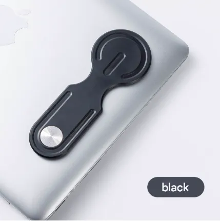 Black Magnetic Laptop Phone Holder Side Mount Expansion Bracket Slim 6mm Foldable Stand with Metal Ring for Dual Screen Work Office Setup