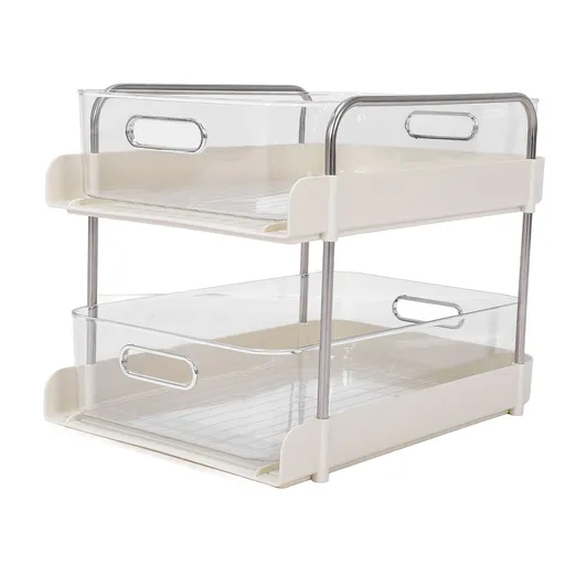 Storage Shelving Unit Organizer Multifunctional Cosmetics Snacks Display Storage Rack for Kitchen Bedroom Living Room 2 Layers