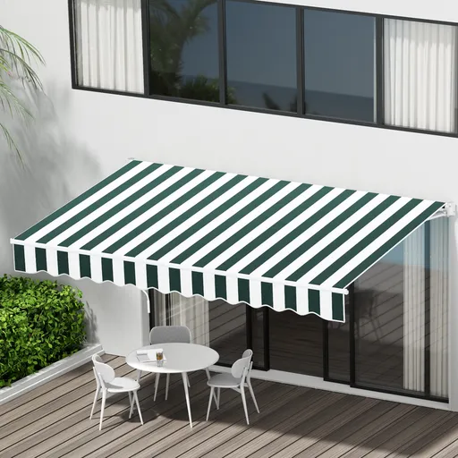 Retractable Folding Arm Awning Manual Sunshade 3m x 2.5m Green White