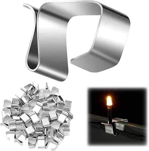 Pack of 100 pieces - Christmas light hooks - Hooks for outdoor lighting - Christmas light clips - Hanging hooks for Christmas lights, kitchen lights, etc. - Stainless steel metal cable clips with clamps - Cable clips