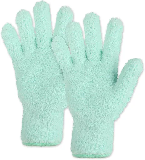 2 PCS Dusting Gloves for House Cleaning, Microfiber Coral Fleece Cleaning Mittens Reusable Washable Household Gloves for Plants Cars Blinds Lamps and Hard to Reach Corners (Cyan)