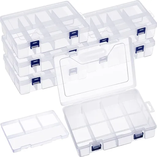 6 Pack Fishing Tackle Box Organizer Storage Clear Fishing Box with Movable Tray Plastic Waterproof Compartment Organizer for Lure Container Craft Beads Jewelry