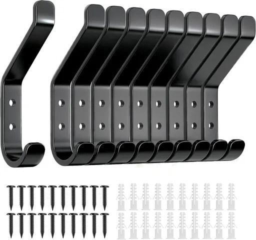 10-Pack Coat Hook for Hanging, 10KG (Max), Stainless Wall Hooks for Towel, Hat, Backpack, Key, Clothes, Wall Mounted Coat Hanger for Closet, Black 10 CM