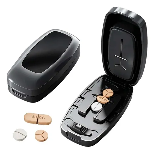 Adjustable Pill Cutter with Dual Fixing Clips, Precision Tablet Splitter for Small and Large Pills, Vitamins and Oval Tablets, Black
