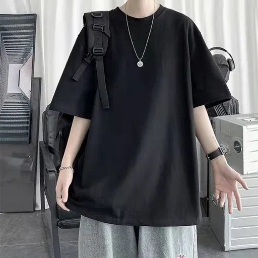 Men Tshirt White Slim Fit Short Sleeve Black [loose version]] XL