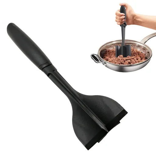 Manual Hamburger Meat Chopper Stirrer - Long Handle Chopper for Mixing Cutting, Egg Salad, Mashed Potato Red, Heat Resistant Meat Masher for Ground Beef, Hamburger Meat, Kitchen Tool black
