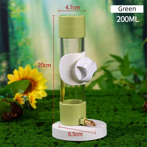 Green Automatic Bird Water Dispenser with Extended Brass Needle Valve and Graduated Marking - 200ML Transparent Flat Cap Feeder