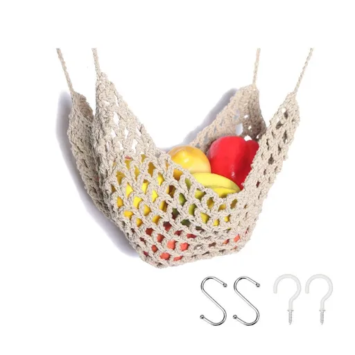 Under Desk Hanging Fruit Basket Kitchen Storage Net Home Organizer for Fruits - Khaki