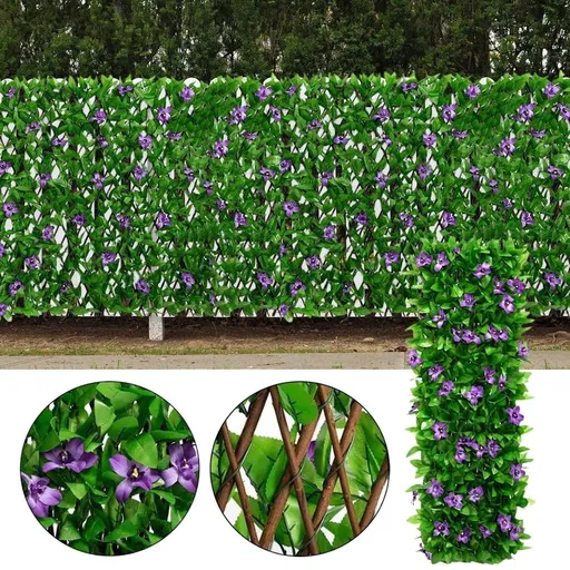 Simulated Fence Leaf Screen 40x200cm 16x79 Inches Expandable Artificial Ivy Wood Fence Panel for Garden Backyard Wedding Decoration Outdoor Indoor Privacy Wall