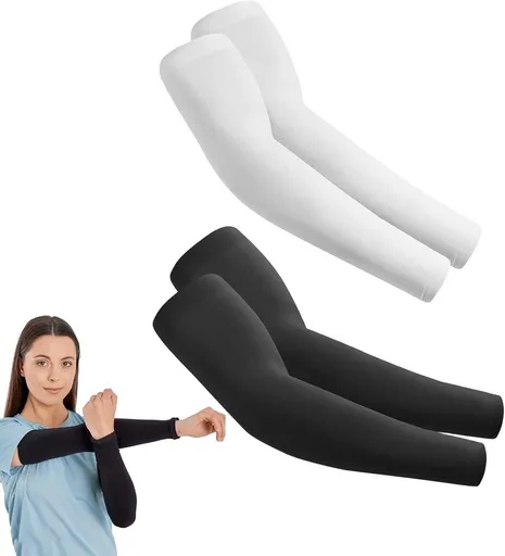 2 Pairs Arm Sleeves - UV Sun Protection Compression Sleeves for Men & Women,Travel, Outdoor, Sports Non-Slip Cooling Arm Covers(Black White)