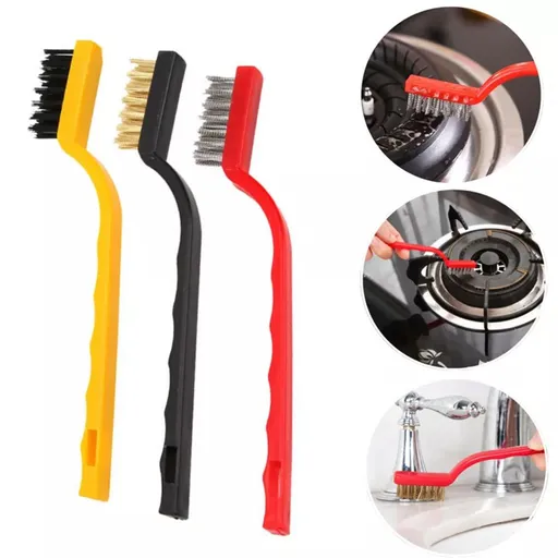 3Pcs Mini Wire Brush Set for Cleaning and Rust Removing, Industrial Wire Small Wire Brush Set of Stainless Steel/Nylon