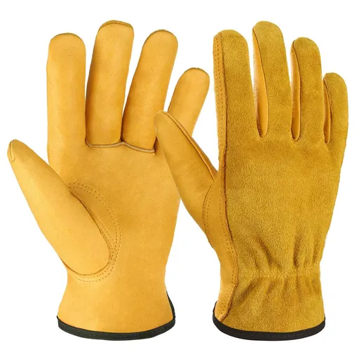 Leather Work Gloves Flex Grip Tough Cowhide Gardening Glove for Wood Cutting/Construction/Driving/Garden for Men and Women 1 Pair
