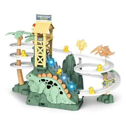 Dinosaur Climbing Slide Toy, Dinosaur Race Track Game Set Dino Car Track Adventure Slide Toy with Climbing Stairs - Green