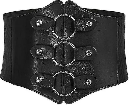 Women's 83cm Wide Leather Corset Belt with Studs, Elastic Waist Design