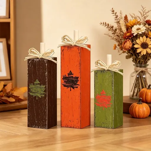 3 Pcs Fall Maple Leaf Wooden Signs Thanksgiving Tiered Tray Decor Rustic Farmhouse Autumn Block Centerpiece Vintage Tabletop Decor for Home Kitchen Entryway Desk Harvest Gift