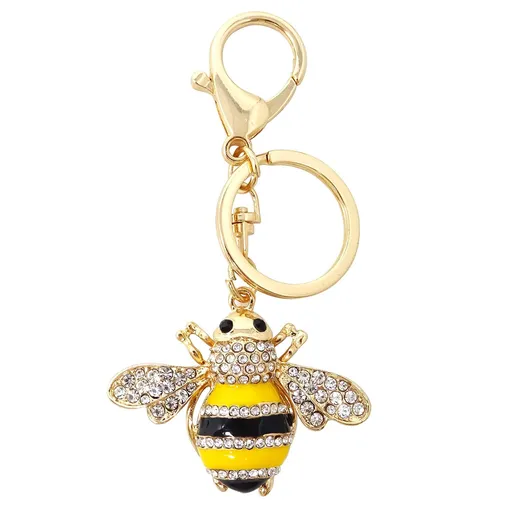 Rhinestone Little Bee Keychain Bumble Bee Sparkling Keyring Animal Key Chain Decor in A Box for Bag Purse Wallet