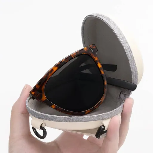 Brown Foldable Sunglasses for Women - Protection Fashion Square Round Frame with Spring Hinge - Lightweight Portable Travel Shades for Driving and Outdoor