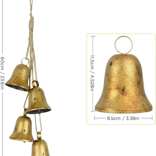 Decorative Bells, Christmas Decor Bells, Huangma Hanging Rope Metal Decorative Bull Bell, Classic Bell-Shaped Bell, Vintage Handmade Rustic Lucky Christmas Cow Bells