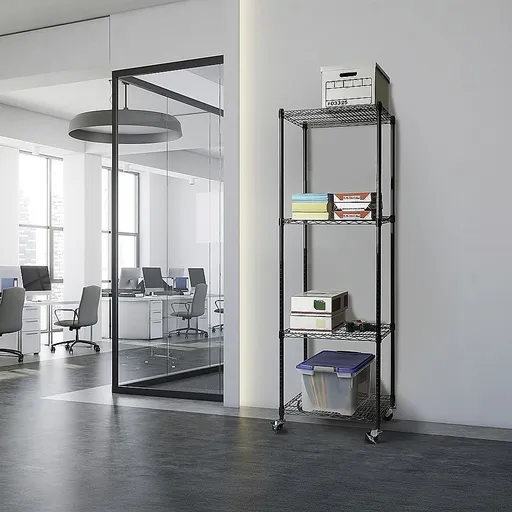 Wire Storage Rack – 35x35cm Black Shelving with Wheels