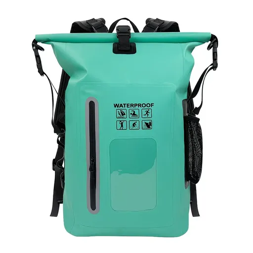6.6 Gallon Outdoor Backpack, Detachable Shoulder Straps, Transparent Window & Buckle Clips, Suitable for Hiking, Beach Sports, Trekking and Rowing, Green, Portal Adventure Gear(ching; cyan)