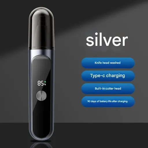 Electric Nose & Ear Hair Trimmer USB-C Rechargeable LED Display Washable 360 Degree Head Low Noise Silver