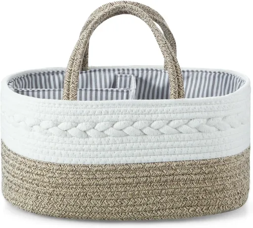 Baby Diaper Caddy Organizer, Portable Nursery Organizers and Storage Baby Basket, Cotton Rope Diaper Organizer for Baby Shower Gifts Newborn Infants - Brown