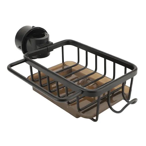 Faucet Sponge Holder Multifunctional Kitchen Sink Caddy Organizer Over Faucet Hanging Faucet Drain Rack Right Side Black