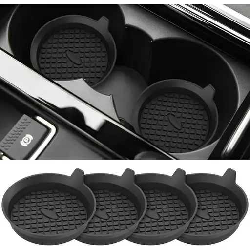 4 Piece Black Silicone Coaster Set for Cup Holders, 7 to 8.3 cm Diameter