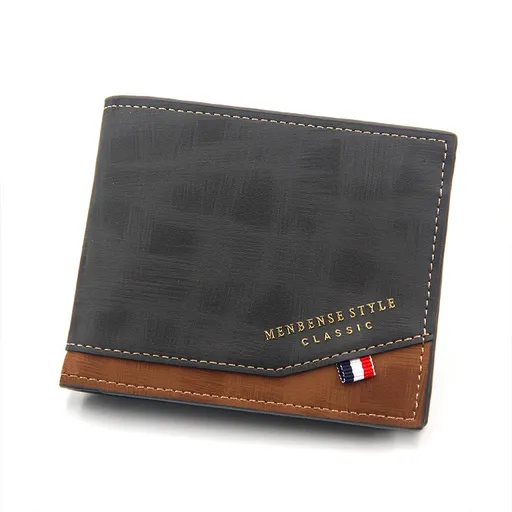 British-Style Two-Tone Bifold Wallet for Men, Matte Printed PU Leather Wallet with Zip Coin Pocket, Multiple Card Slots, and ID Photo Window (Black)