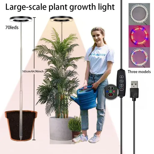 Versatile Floor Plant Grow Light with Full Spectrum LED Ring, Telescopic Stake, 3 Color Modes, 10-Level Brightness, and 3/9/12H Timer, Perfect for Indoor Potted Plants, Flowers, Succulents, Herbs, and Vegetables – USB Powered (Black, 2PCS)