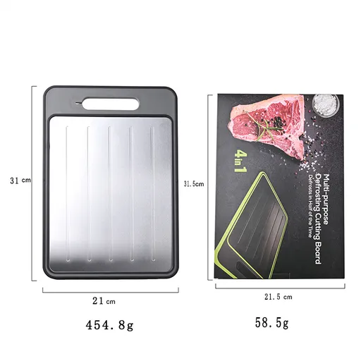 Grey Aluminum Fast Thawing Dual-Sided Cutting Board(31x21CM) - Multifunctional Kitchen Tool with Garlic Grinder and Knife Sharpener