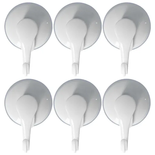 6PCS Strong Vacuum Wall Hook Towel Hook Plastic Self Adhesive Suction Cup for Kitchen Bathroom White