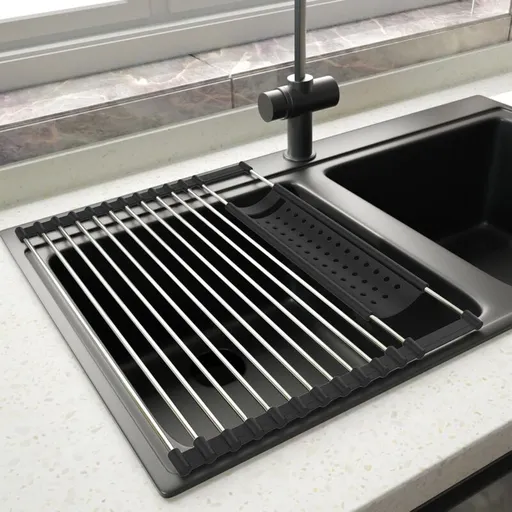 Stainless Steel Kitchen Dish Drainer Rack Foldable And Removable Stainless Steel ROller Drying Rack For Sink Draining