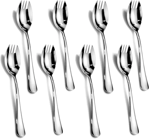 Sporks, 8-Pack Food-grade Stainless Steel Sporks, 7.4 Inches Long Handle Salad Forks For Dessert, Ice Cream, Salad, Soup, Noodle, Spaghetti, Dishwasher Safe
