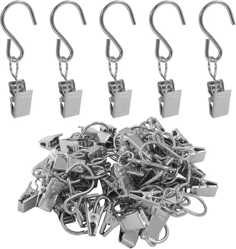 50 Pack Stainless Steel S Hooks Curtain Clips, Hanging Hangers Party Lights Clips, 2.4 Inch Silver Art Craft Display for Home Decor/Party Planners/Garden