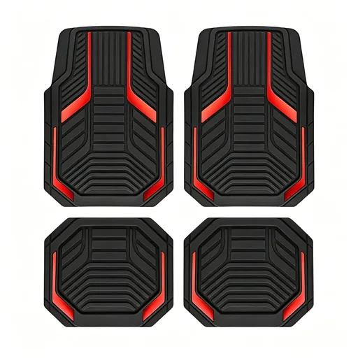 Heavy-Duty Rubber Floor Mats, Aluminum Film Car Mats Set, Front and Rear Car Mats with Anti-Slip Backing, All-Weather Protection, Red
