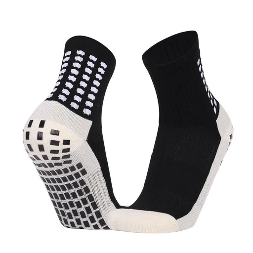 Non Slip Football Socks Grip Sports Socks Thick Towel Bottom Soccer Socks for Men Boys Adult Kids - Black L